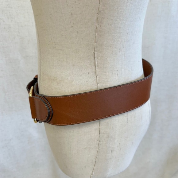 Lauren Ralph Lauren Brown Leather Wide Waist Belt Gold Stirrup Buckle Medium - Picture 10 of 12